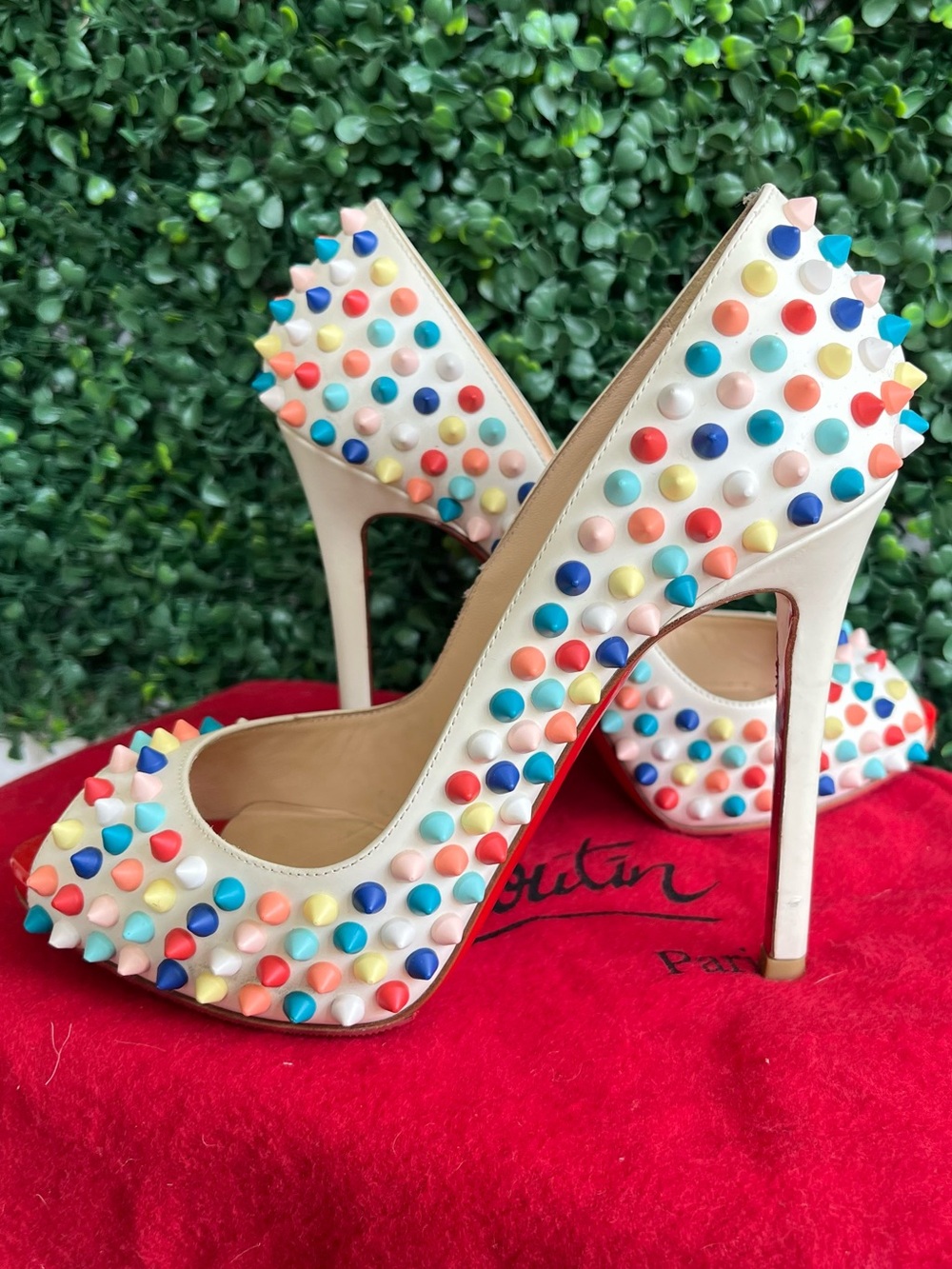CHRISTIAN LOUBOUTIN Colorful Flo Spikes 120 Gomme Peep Toe Heels Stilettos 36.5 - Picture 4 of 12